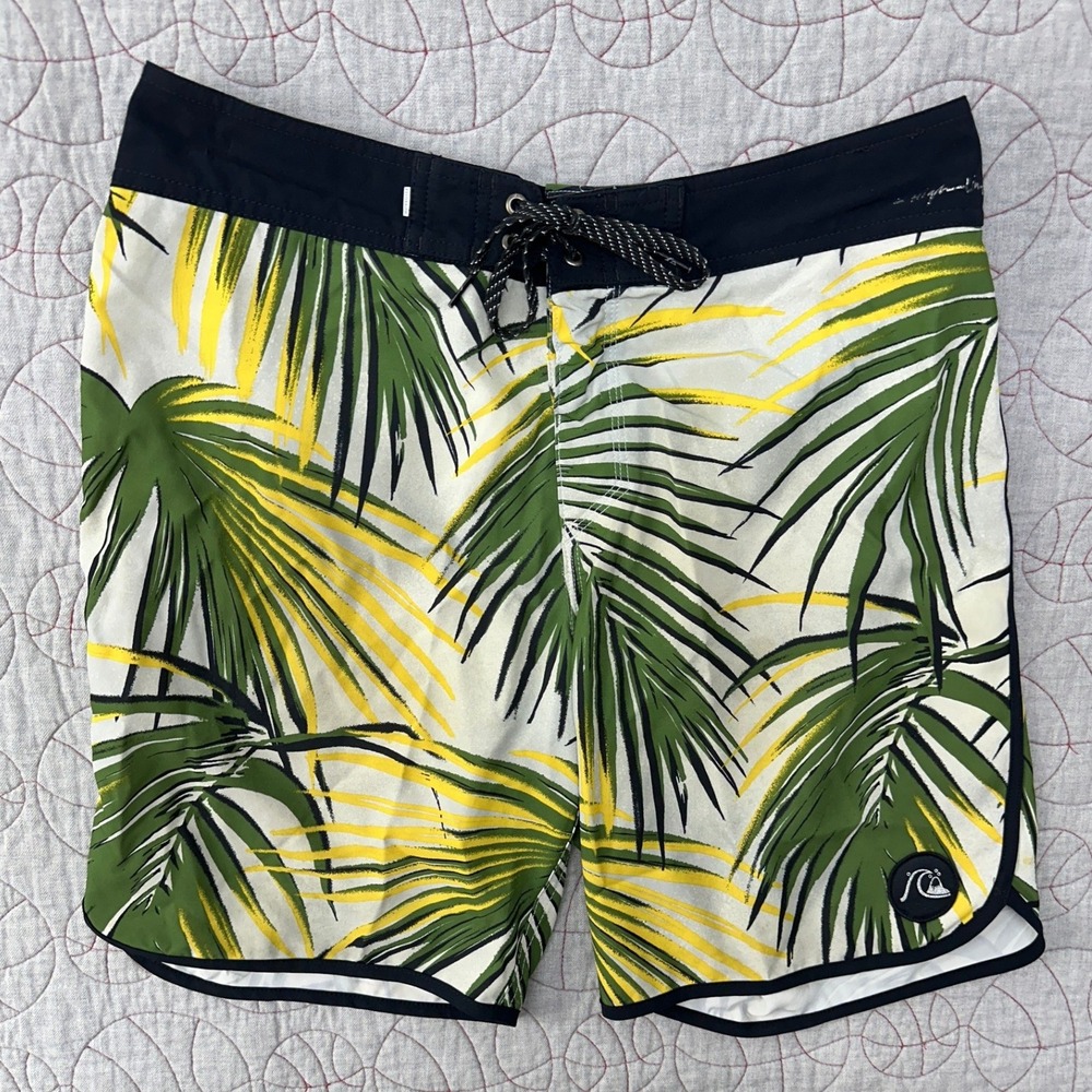 Quiksilver Board Shorts White Green‎ Tropical Highline Sub Tropic / Mens 32